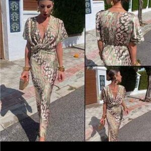 Cream Maxi Wrap Dress with Flutter Sleeves